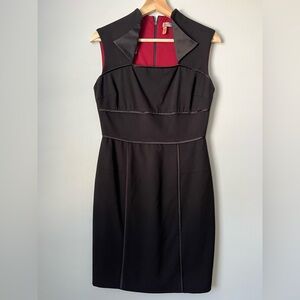 MARC NY Square Neck Sleeveless Sexy Sheath Black Red Trim Dress Size 4 Retro
